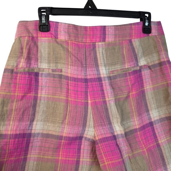 Pendleton Linen Madras Pink Plaid Pants Size 10 Vintage Deadstock Wrinkle Resist - Picture 4 of 10